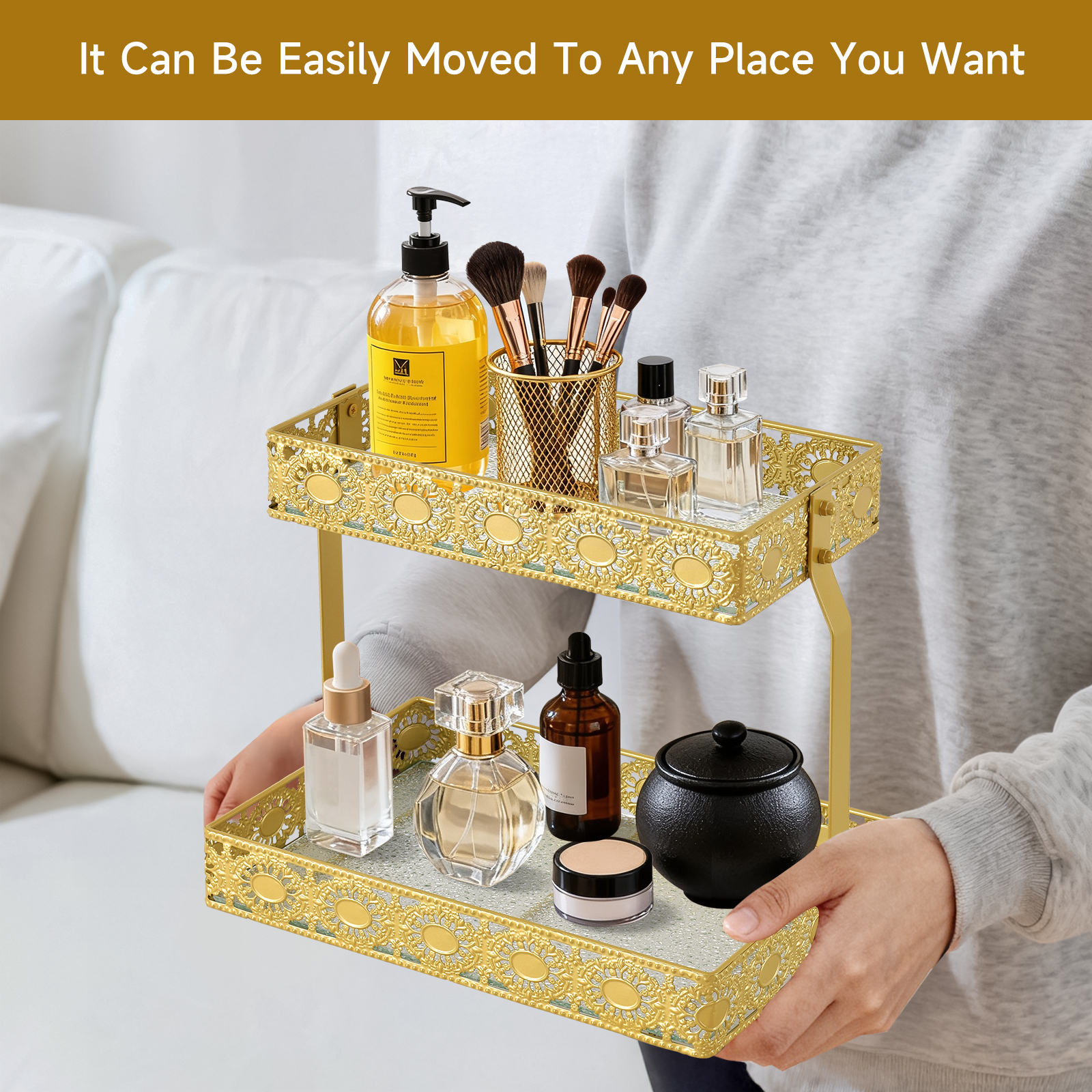 Double-Layer Glass Storage Tra - High Luxury Skincare ulasan dan harga